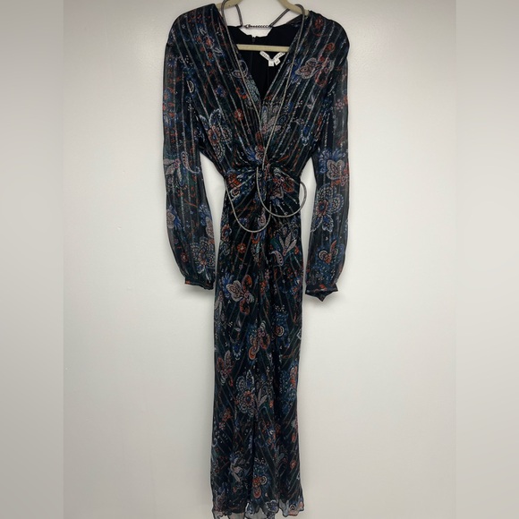 Veronica Beard Kaira metallic printed silk-blend chiffon maxi dress size 10 - Picture 9 of 16
